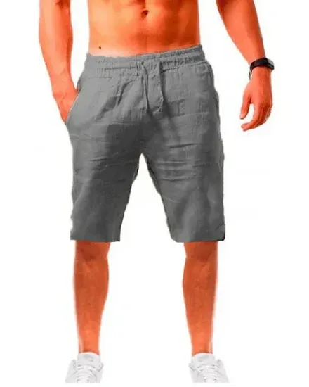 Men's Cotton Linen Shorts Summer Breathable Five Points S... - 2