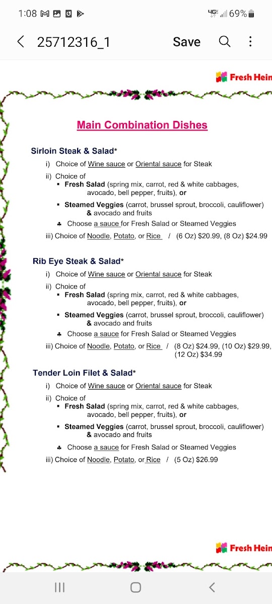 Fresh Heim gluten-free menu