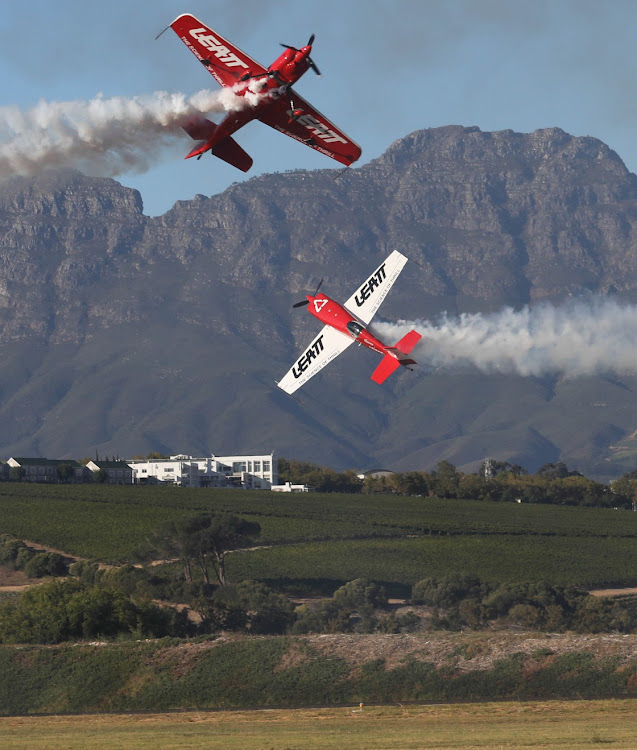 The Marksmen Aerobatic Team-Leatt show their skills at the airshow. There was plenty of formation flying and aerobatics during the Stellenbosch airshow outside Cape Town.