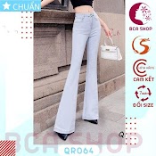 Quần Jean Nữ Ống Loe Qro64 Rosata Tại Bcashop Dáng Dài, Lưng Cao 1 Nút, Phom Chuẩn, Chất Liệu Jean Cao Cấp - Màu Xanh Nh