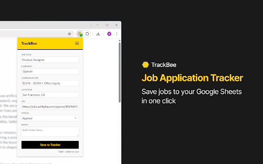 TrackBee - Job Tracker for Google Sheets screenshot 1