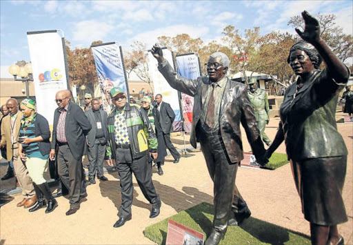 FLASHBACK: ANC President Jacob Zuma looks at the lifesize statue of Walter and Albertina Sisulu during his walkabout at the ANC National Policy Conference held at Nasrec, Johannesburg Picture: MASI LOSI