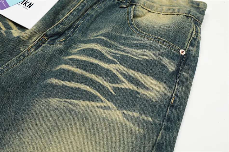 Calças Jeans Masculinas Lavadas com Contraste de Cor e Efeito Desgastado – Conforto e estilo para um visual moderno e despojado.