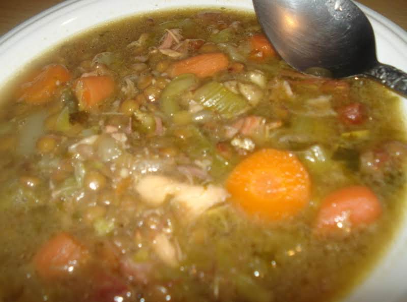 Ham/chicken Lentil Soup, Caldo De Lentejas Con Pollo Y Jamon