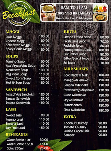 100% Veg Breakfast menu 