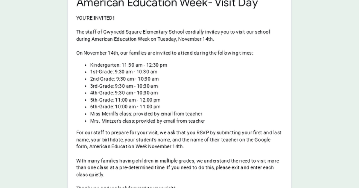 American Education Week- Visit Day