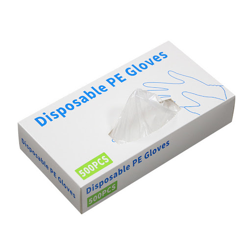 Title 3, Disposable Boxed Film PE Gloves 500 count Trans...