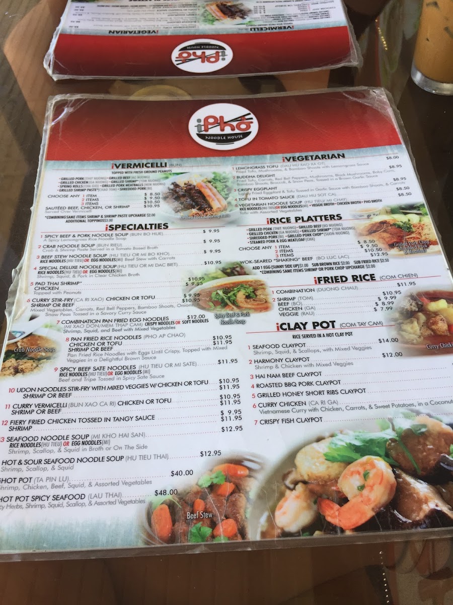 Ipho Noodle House gluten-free menu