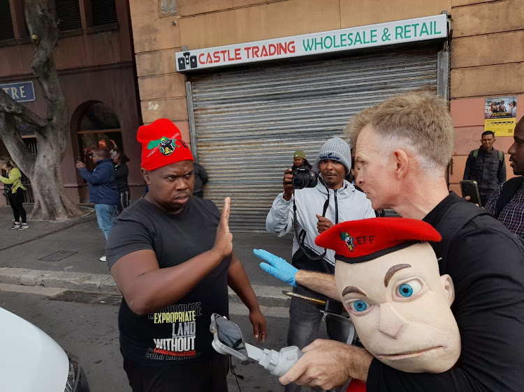 Chester Missing and ventriloquist Conrad Koch made an appearance at the march in Cape Town.