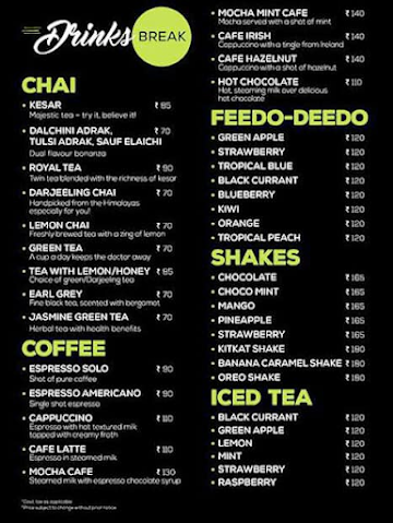 The Chai Freak menu 