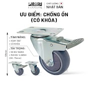 Bánh Xe Đẩy Hàng Cao Su Tpr Có Bạc Đạn Và Khóa Jiroshi, Bánh Xe Chống Ồn Công Nghệ Nhật Bản, 75Mm