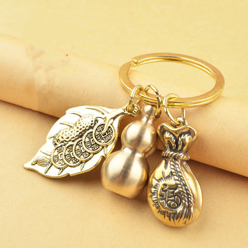 Title 18, Pure Brass Small Gourd Key Pendant for Men, Luc...