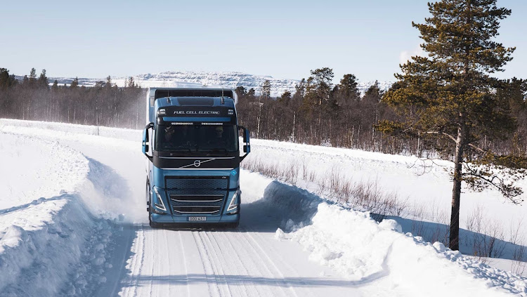 Volvo trucks powered by a hydrogen fuel cell testing in Sweden.