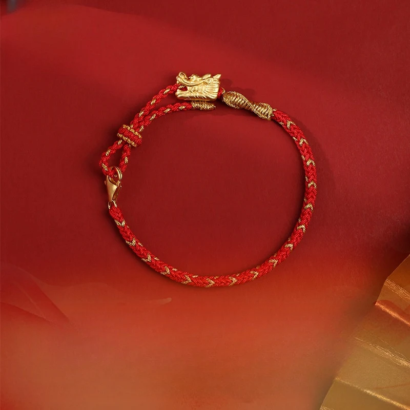 Nieuwjaar Handgeweven Nationale Stijl Dierenjaar Rood Touw Puur Zilver Draagband Geluksbrenger en Stijlvol Accessoire