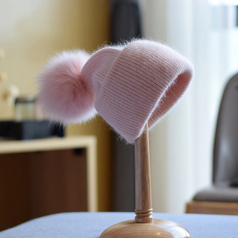 Boné de lã de pele de raposa da moda feminina