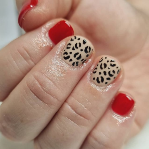 Red And Black Combo Short Cute Nail Designs