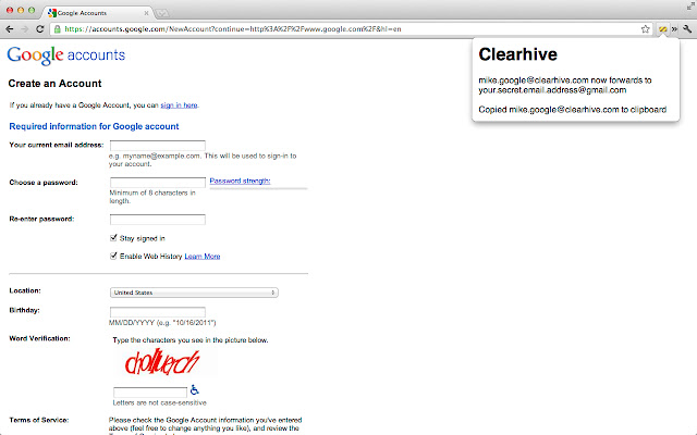 Clearhive chrome extension