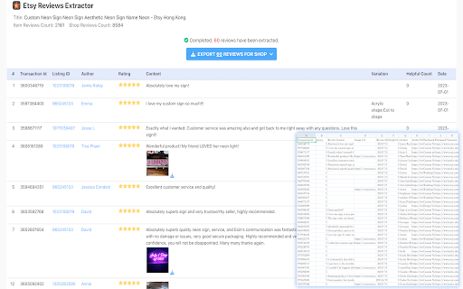 Etsy™ Reviews Extractor