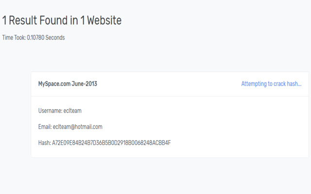 Hash Cracker WeLeakInfo chrome extension