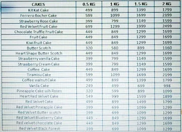 Bake My Cake menu 