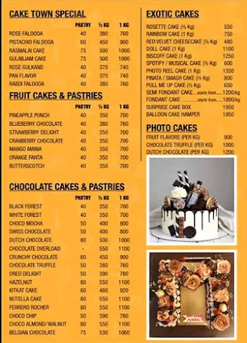 Cake Town menu 