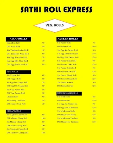 Sathi Roll Express menu 