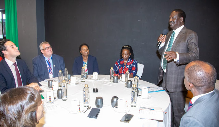 ODM leader Raila Odinga speaking at a meeting with the European Business Council on May 31, 2022.