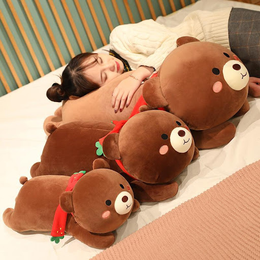 Title 6, Plush Toy Big Bear Girl Sleeping In Bed Pillow ...