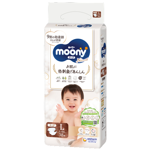 Tã dán Moony Natural Bông Organic L38 (38 Miếng)