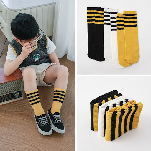 Title 1, Chaussettes hautes enfant en coton peigné à ray...