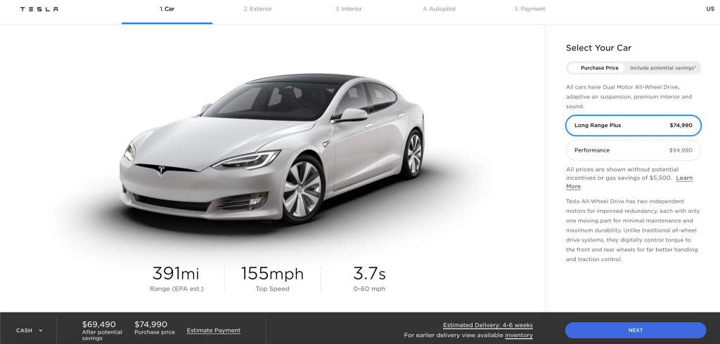 Стоимость седана Tesla Model S снизилась на 5 тысяч долларов фото 