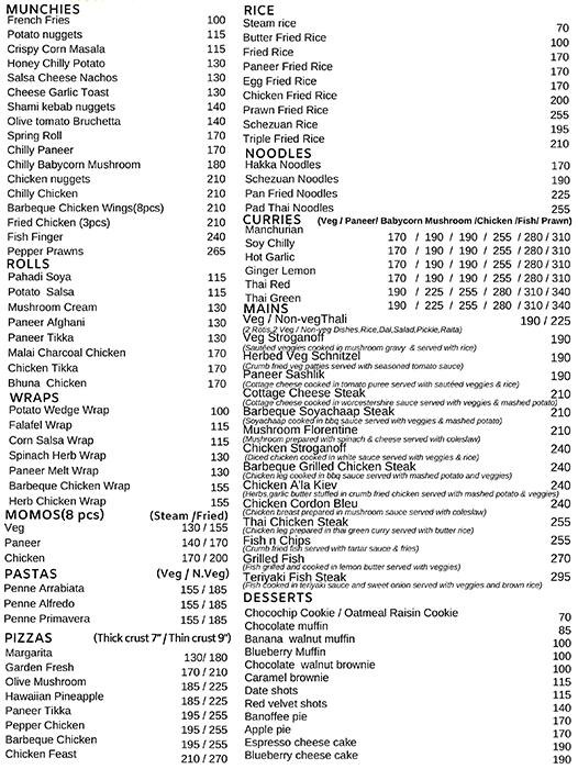 Cosmic Cafe menu 