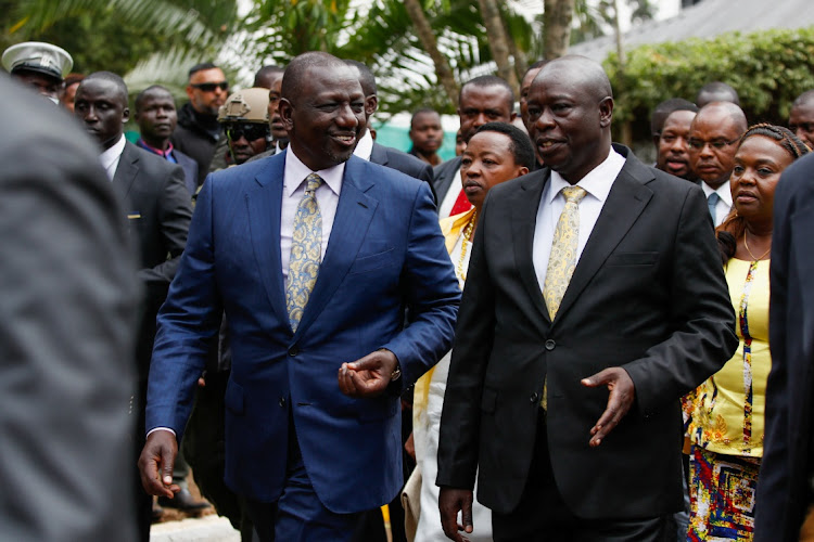 Kenya's Deputy President William Ruto and presidential candidate for the United Democratic Alliance (UDA) and Kenya Kwanza political coalition walk before the announcement of the results of Kenya's presidential election , in Nairobi, Kenya August 15, 2022.