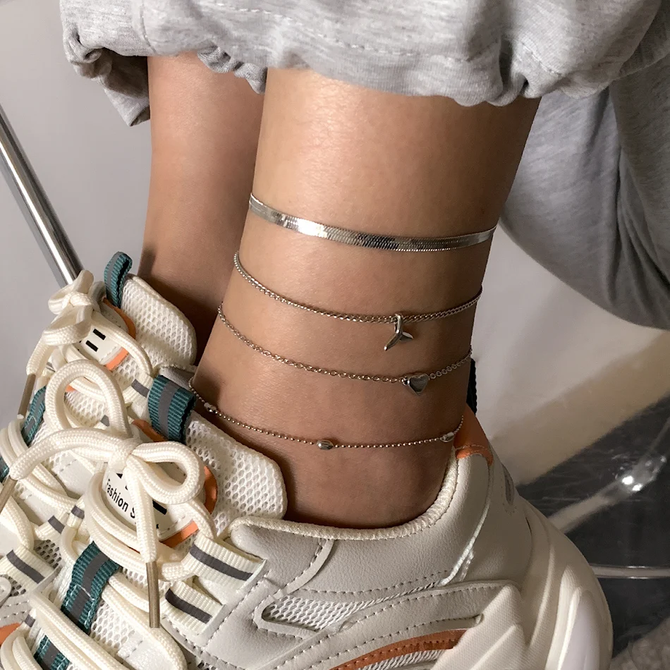 Eenvoudige geometrische Love ronde kralen voetsieraden set, perfect voor een zomerse look, die je voeten verfraait en lieflijk maakt.