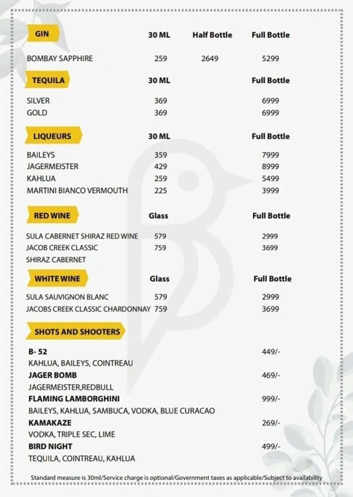 Bird Box - Bar & Cafe menu 