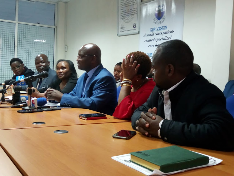 The Kenya National Union of Nurses SG Seth Panyako speaks to the press after signing the recognition agreement with KNH board