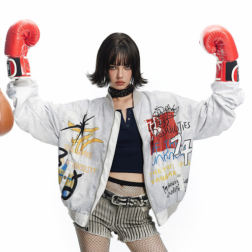 Title 10, Full Printed Graffiti Letter Pilot Jacket For M...