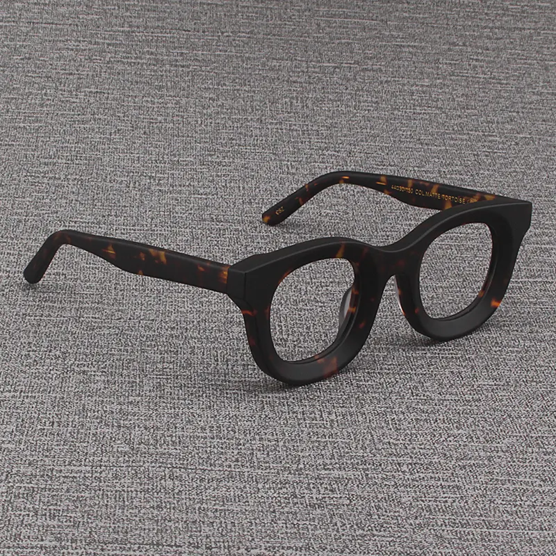 Lunettes rétro à large bord givré, carrées, noires mates, à monture épaisse