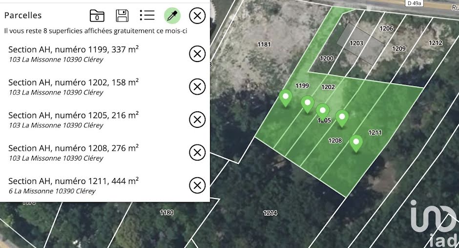 Vente terrain  1431 m² à Clerey (10390), 49 000 €