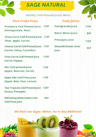 Sage Natural Cold Press Juicery menu 1