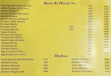 Fauji Dhaba menu 