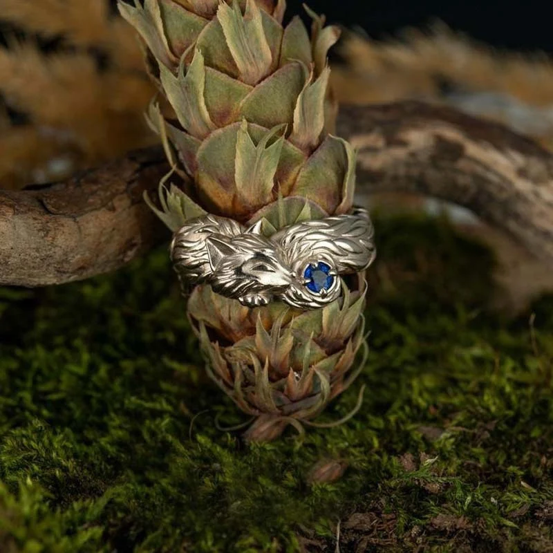 Anello animale volpe cristallo blu vintage, stile punk europeo e americano da donna, anello creativo per dito indice, gioielli unici.