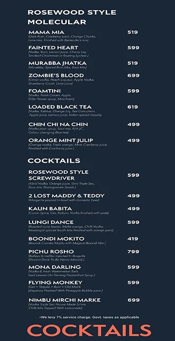 91 Rosewood Villa menu 