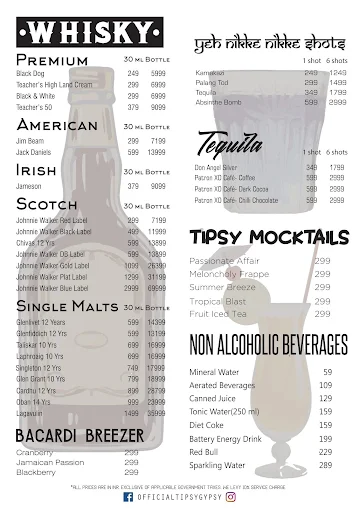 Tipsy Gypsy menu 