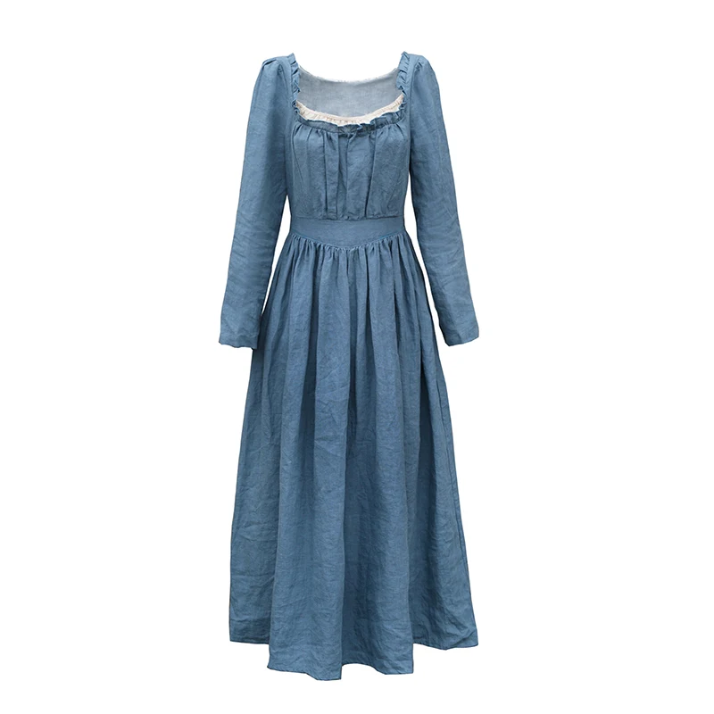 Title 2, Long Sleeve Square Neck Linen Slim Fit Autumn W...