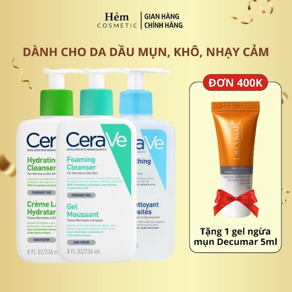 Sữa Rửa Mặt Cerave Foaming, Hydrating, Sa Smoothing Cleanser Cho Da Dầu, Khô, Nhạy Cảm 88Ml/236Ml/473Ml - Hẻm Cosmetic