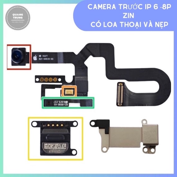 Camera Trước Lp 6, 6P, 6S, 6Sp, 7, 7P, 8, 8P Zin Bóc Máy Kèm Loa Trong Và Nẹp Bảo Hành 6 Tháng