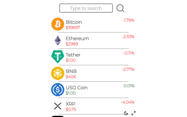 Crypto Prices chrome extension