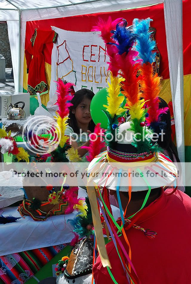 Colorful Bolivian Tinted Feather Hat, Moll de la Fusta, Barcelona, Spain [enlarge]