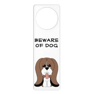 Cartoon Basset Hound Beware of Dog Door Hanger